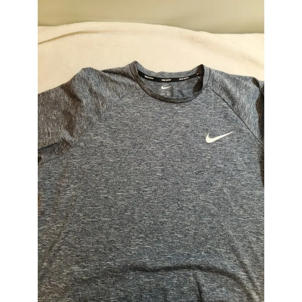 Nike Swim Dri-Fit UPF TShirt Mens Large Blue Short Sleeve T Shirt Crew Heather